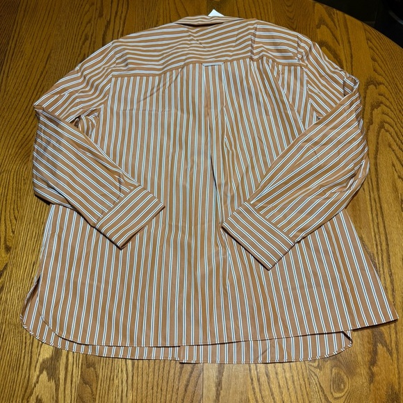 Lafayette 148 Women's Brown Ruxton Striped Button-Down Blouse Top Size XL NWT - Picture 6 of 6